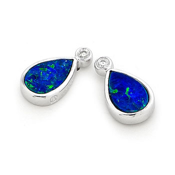 Opal Jewellery 14k White Gold Light Opal Doublet Earring, opal jewellery