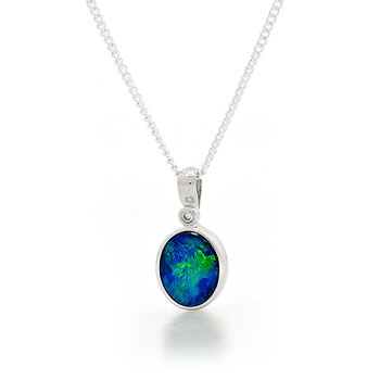 Opal Jewellery 14k White Gold Light Opal Doublet Pendant, opal jewellery