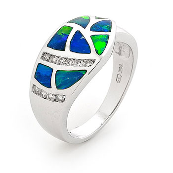 Opal Jewellery 14k White Gold Solid Inlay Opal Ring, opal jewellery