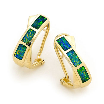 Opal Jewellery 14k Yellow Gold Solid Inlay Opal Earring, opal jewellery