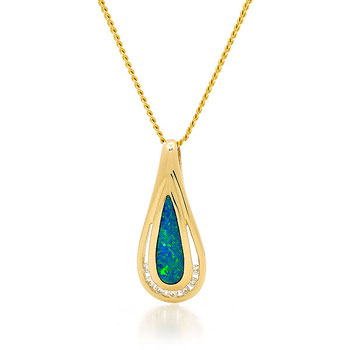 Opal Jewellery 18k Yellow Gold Light Opal Doublet Pendant, opal jewellery