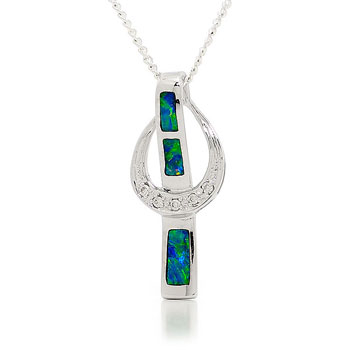 Opal Jewellery 14k White Gold Solid Inlay Opal Pendant, opal jewellery