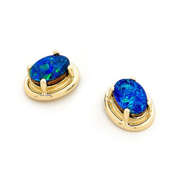 Opal Jewellery 14k Yellow Gold Light Opal Doublet Earring, opal jewellery