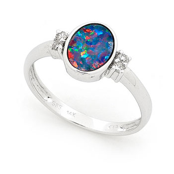 Opal Jewellery 14k White Gold Light Opal Doublet Ring, opal jewellery