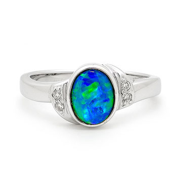 Opal Jewellery 18k White Gold Light Opal Doublet Ring, opal jewellery