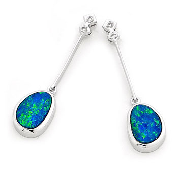 Opal Jewellery 14k White Gold Light Opal Doublet Earring, opal jewellery