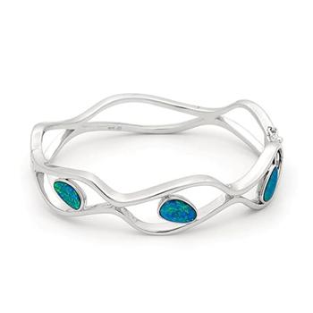 Opal Jewellery Sterling Silver Light Opal Doublet Bangle, opal jewellery